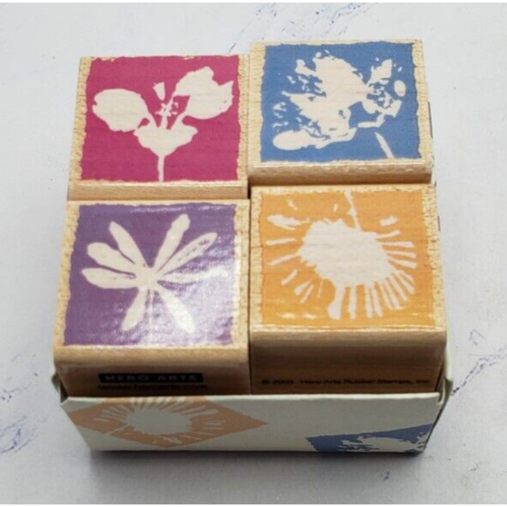 Hero Arts Quatros LL842 Flower Blocks Wood Mounted Rubber Stamps Set of 4